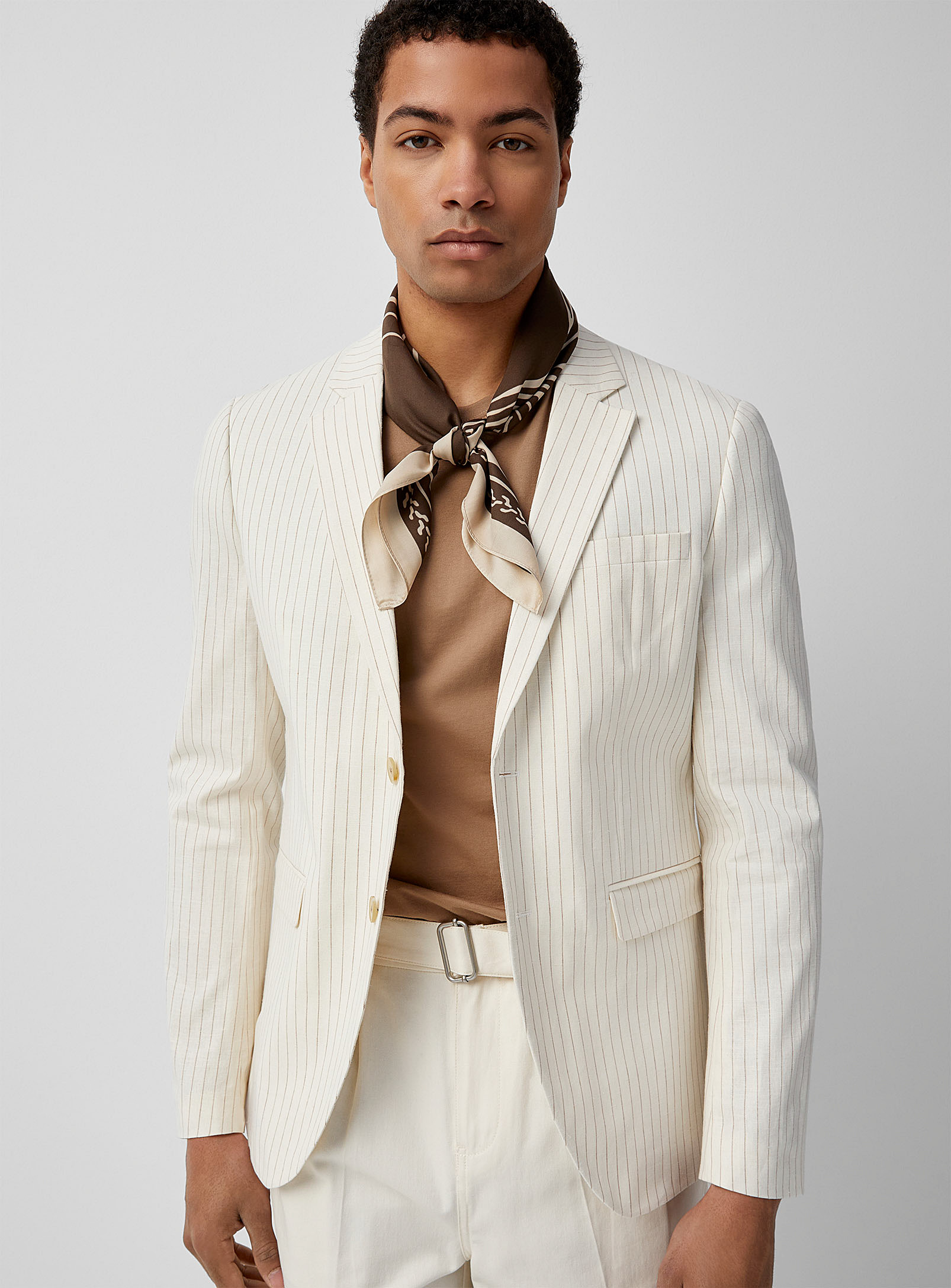 Jack & Jones Banker Stripe Linen-cotton Jacket In Off White