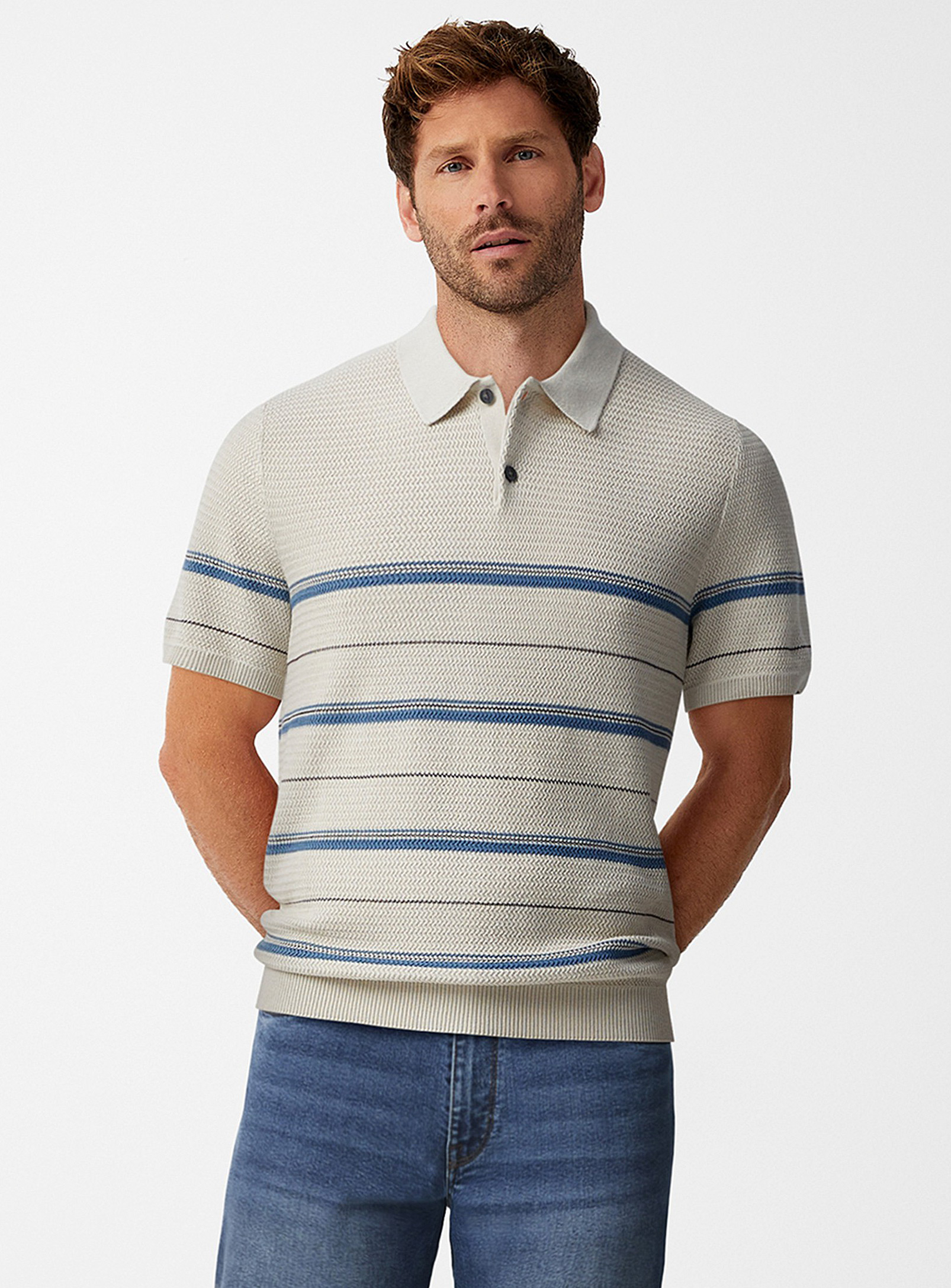 Jack & Jones - Men's Zigzag knit striped Polo Shirt