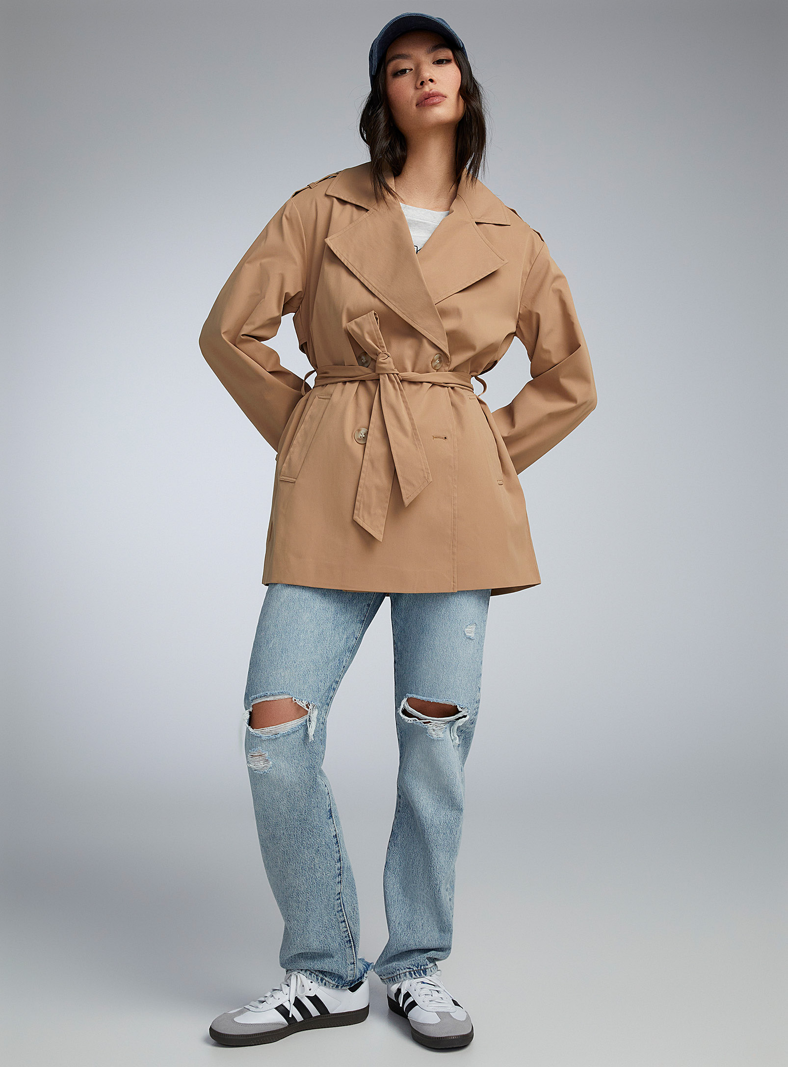 Only Beige Double-breasted Trench Coat In Honey