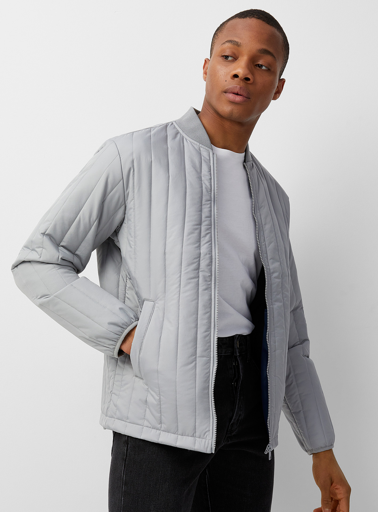 Jack & Jones Vertical Quilted Jacket In Grey