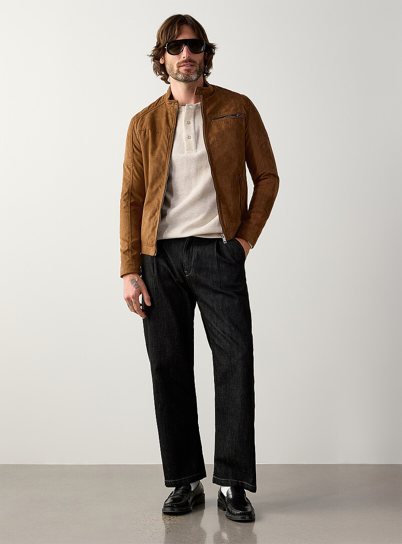 Faux-Suede Biker Jacket