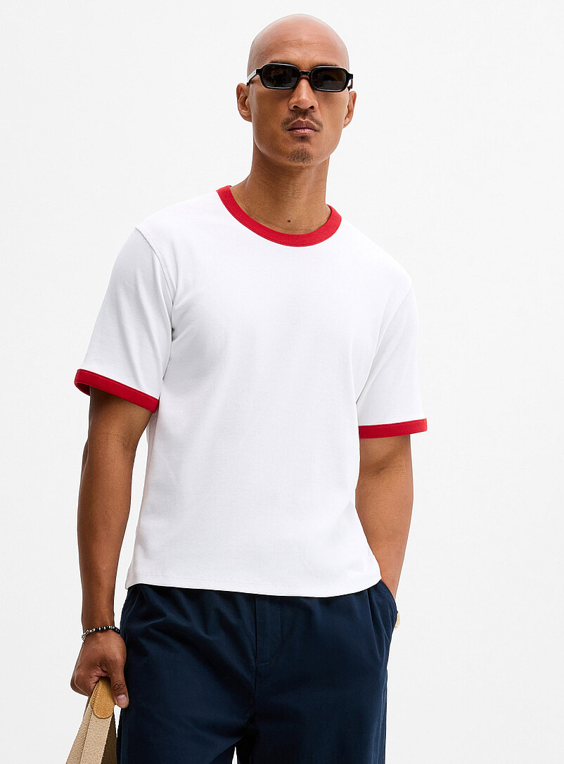 Contrast-edging ribbed T-shirt product image (primary)