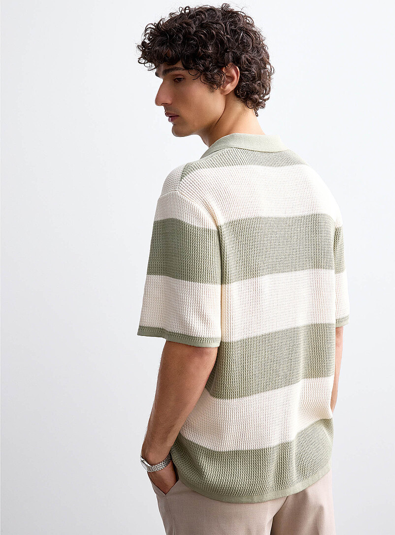 Striped textured knit Johnny-collar polo product image 3