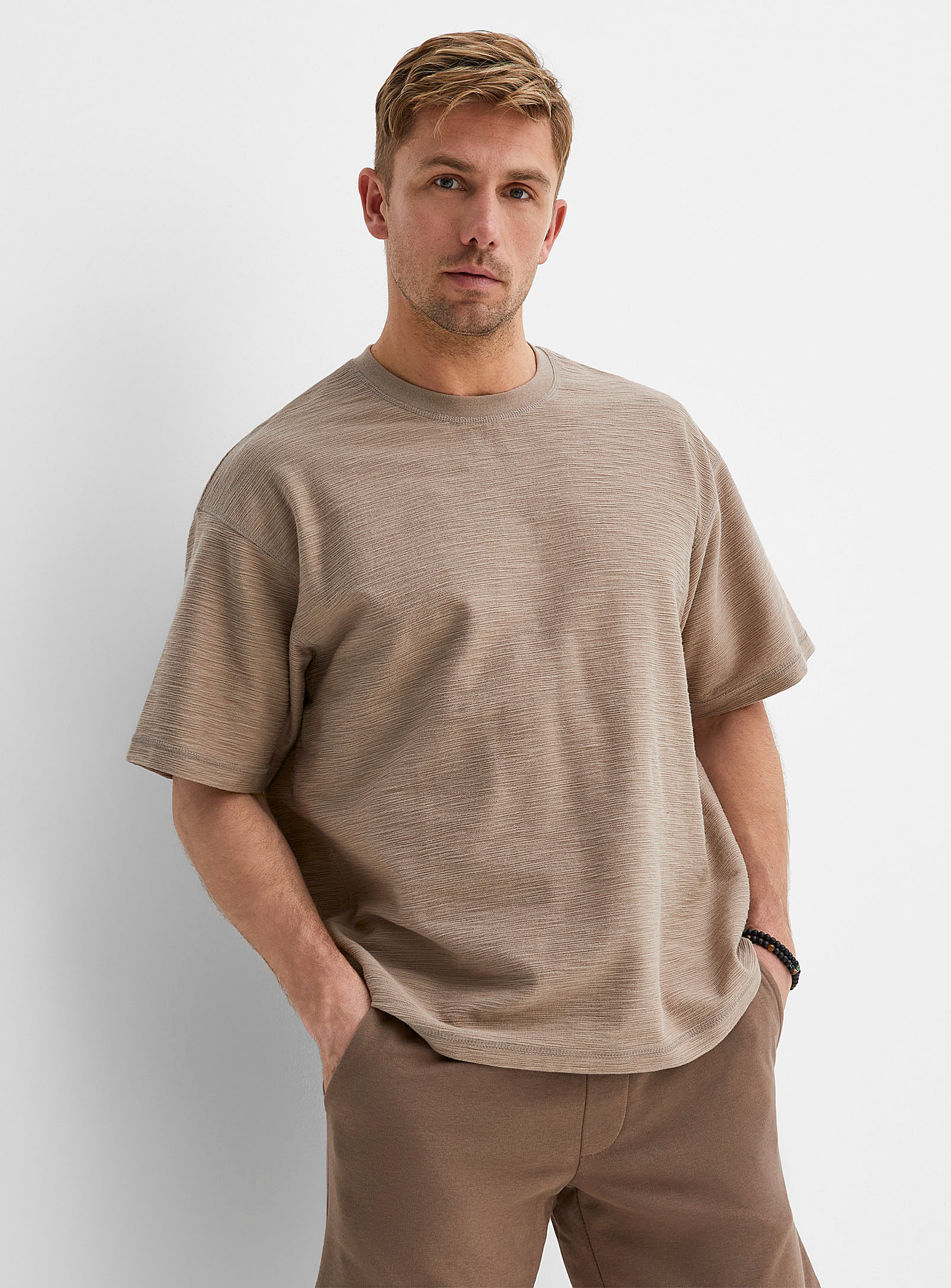 Jack & Jones Embossed Irregular Textured T-shirt In Light Brown