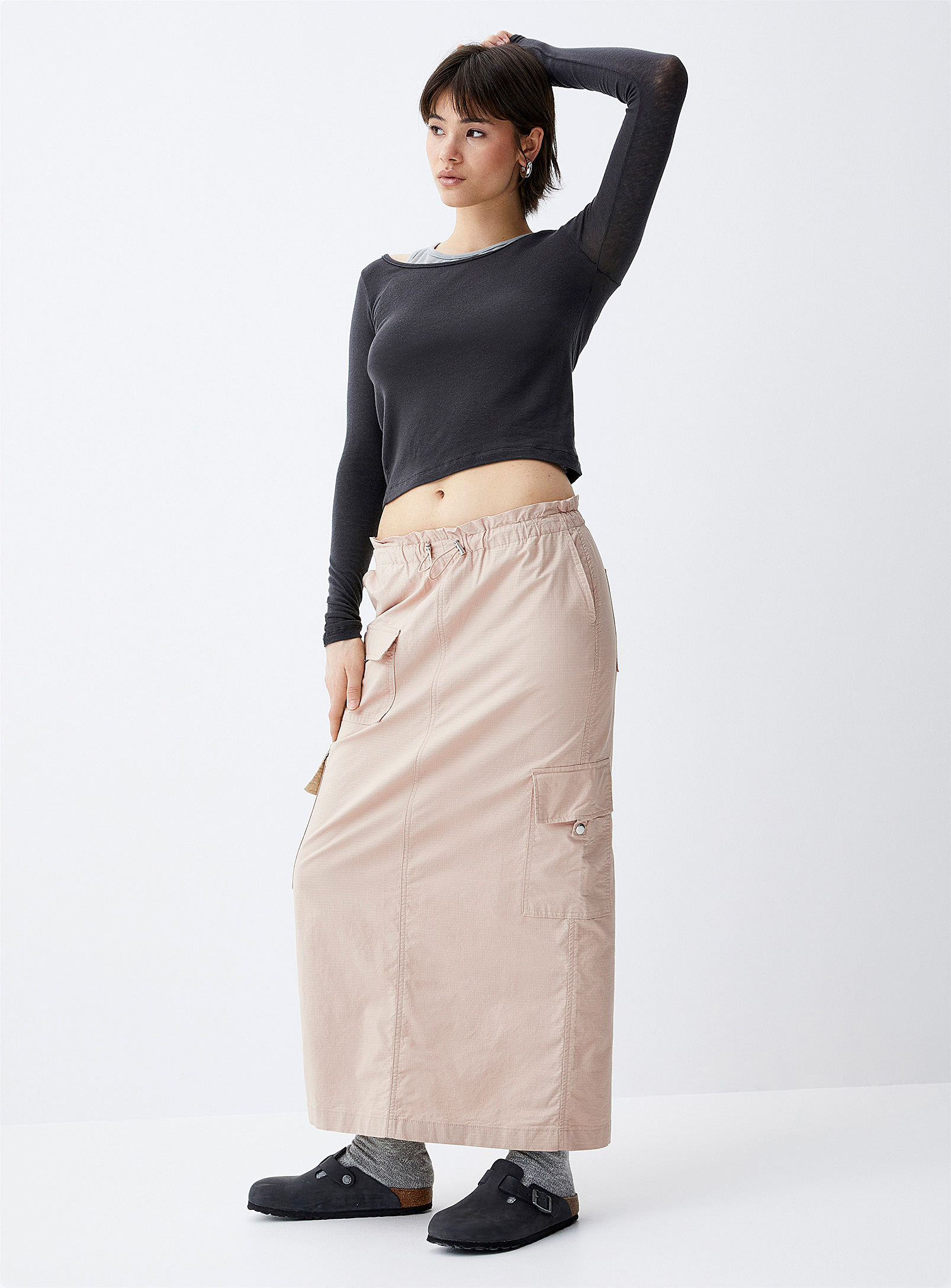 Only Cargo Ripstop Fabric Skirt In Taupe