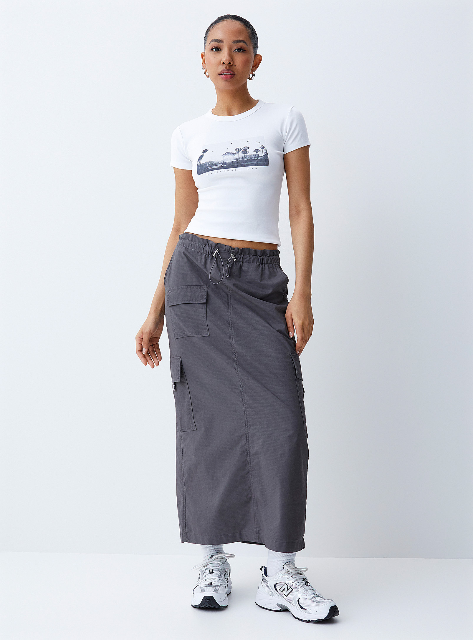 Only Cargo Ripstop Fabric Skirt In Slate Grey