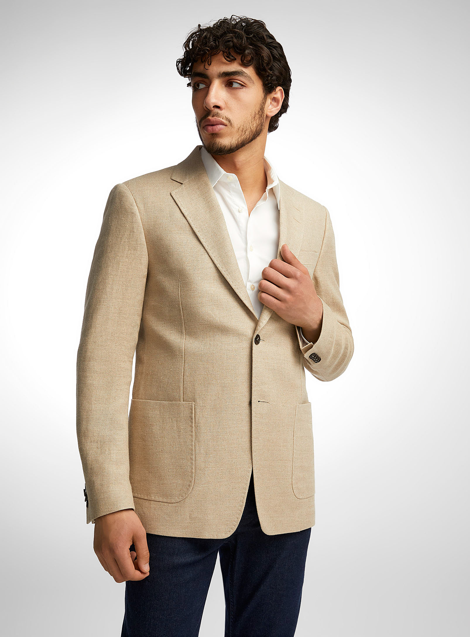 Tiger Of Sweden Structured Pure Linen Jacket In Taupe