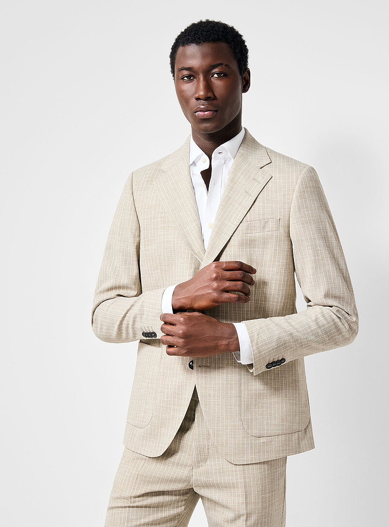 Ease Beige Stripe Suit Jacket Slim Fit