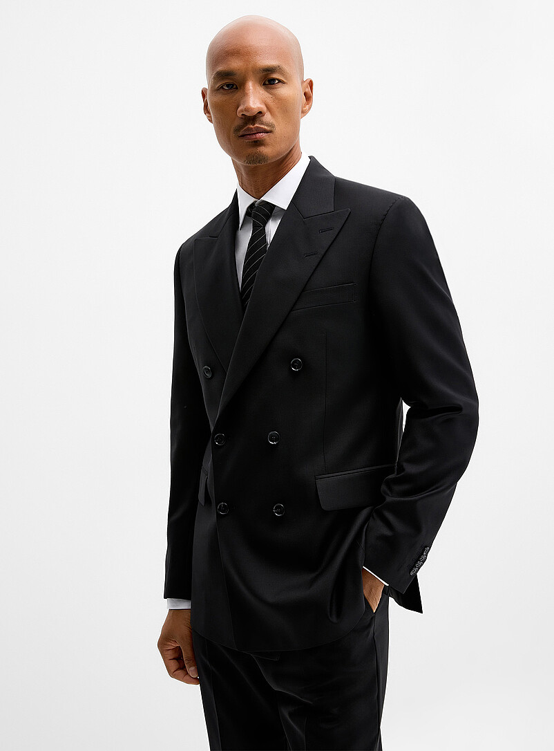 Ease Double-Breasted Black Suit Jacket Slim Fit