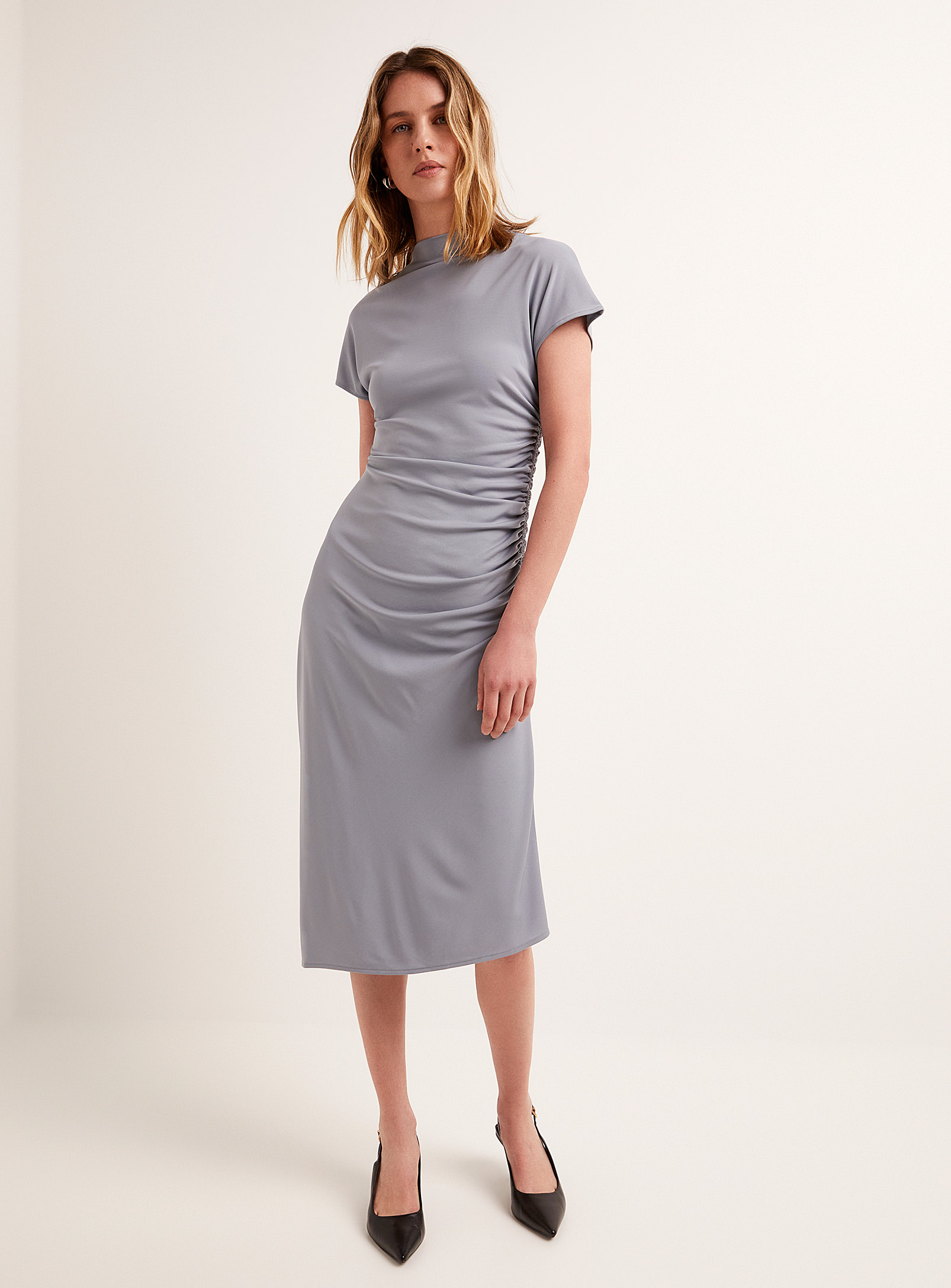Tiger Of Sweden Aliz Cap-sleeve Ruched Form-fitting Dress In Baby Blue
