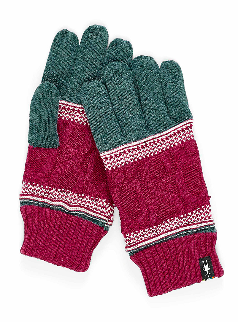 Smartwool Patterned Blue Cable and jacquard merino gloves for women