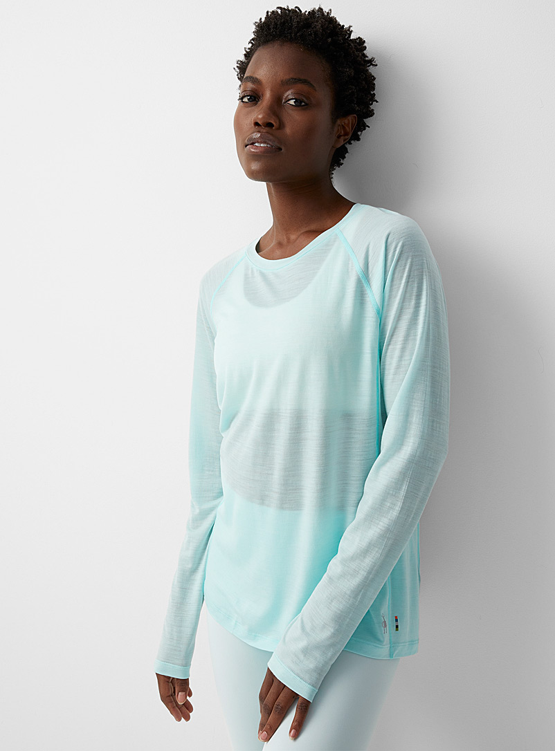 Smartwool: Le t-shirt léger à manches longues jersey mérinos Sarcelle-turquoise-aqua pour femme