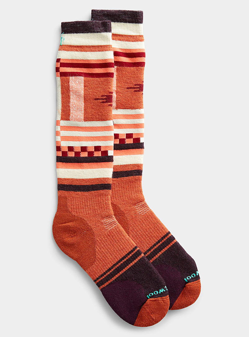 Smartwool Patterned Orange Checkerboard stripe padded wool sock for women