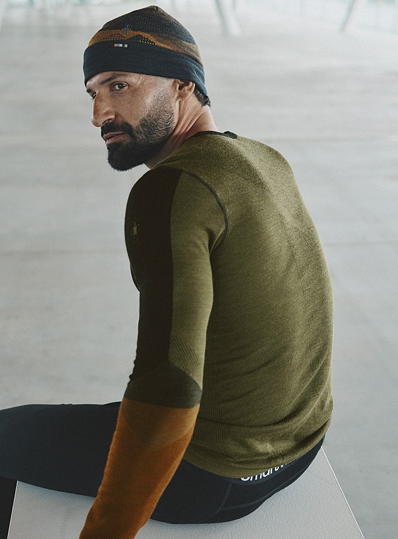 Smartwool Patterned Green Intraknit jacquard crew-neck thermal top for men