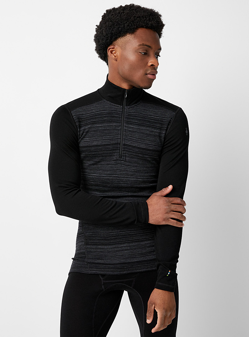 Smartwool Patterned Black Graded-black 250 merino zip-neck top for men