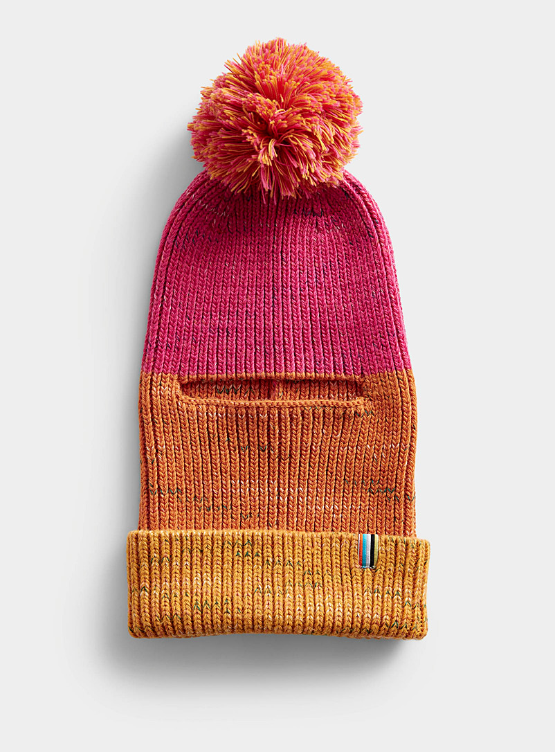 Smartwool: La cagoule laine tricolore à pompon Isto Orange pour femme