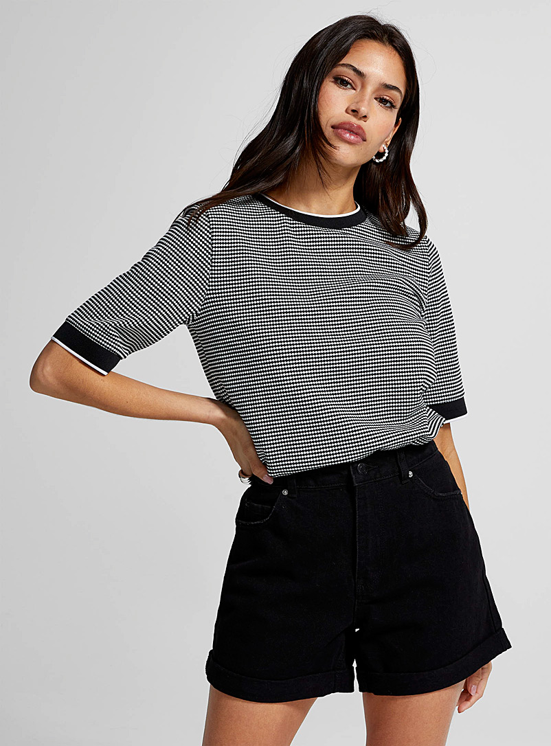 Icône Black and White Jacquard stripe T-shirt for women