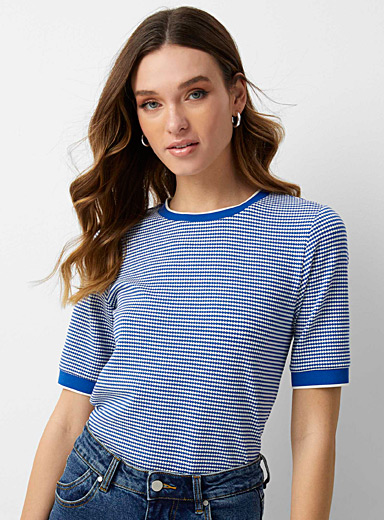 Icône: Le t-shirt rayures jacquard Bleu moyen-ardoise pour femme