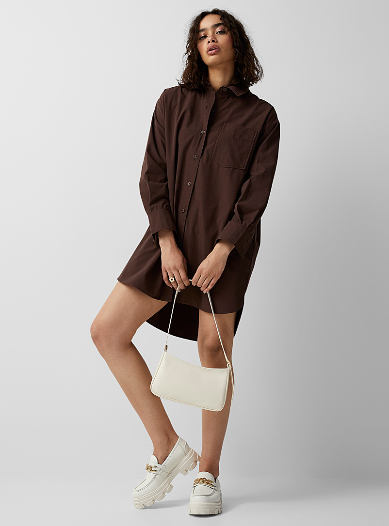 Twik Medium Brown Oversized poplin shirtdress for women