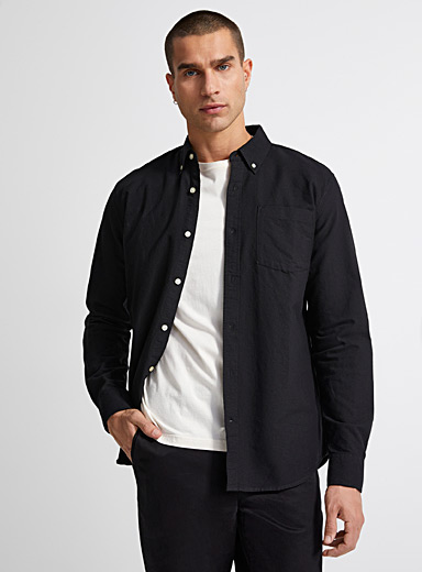 Le 31 Black Monochrome Oxford shirt Modern fit for men