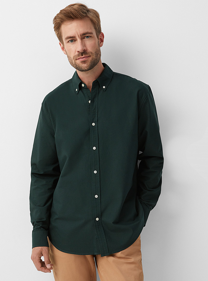 Le 31: L'authentique chemise oxford Coupe confort Vert foncé-mousse-olive pour homme