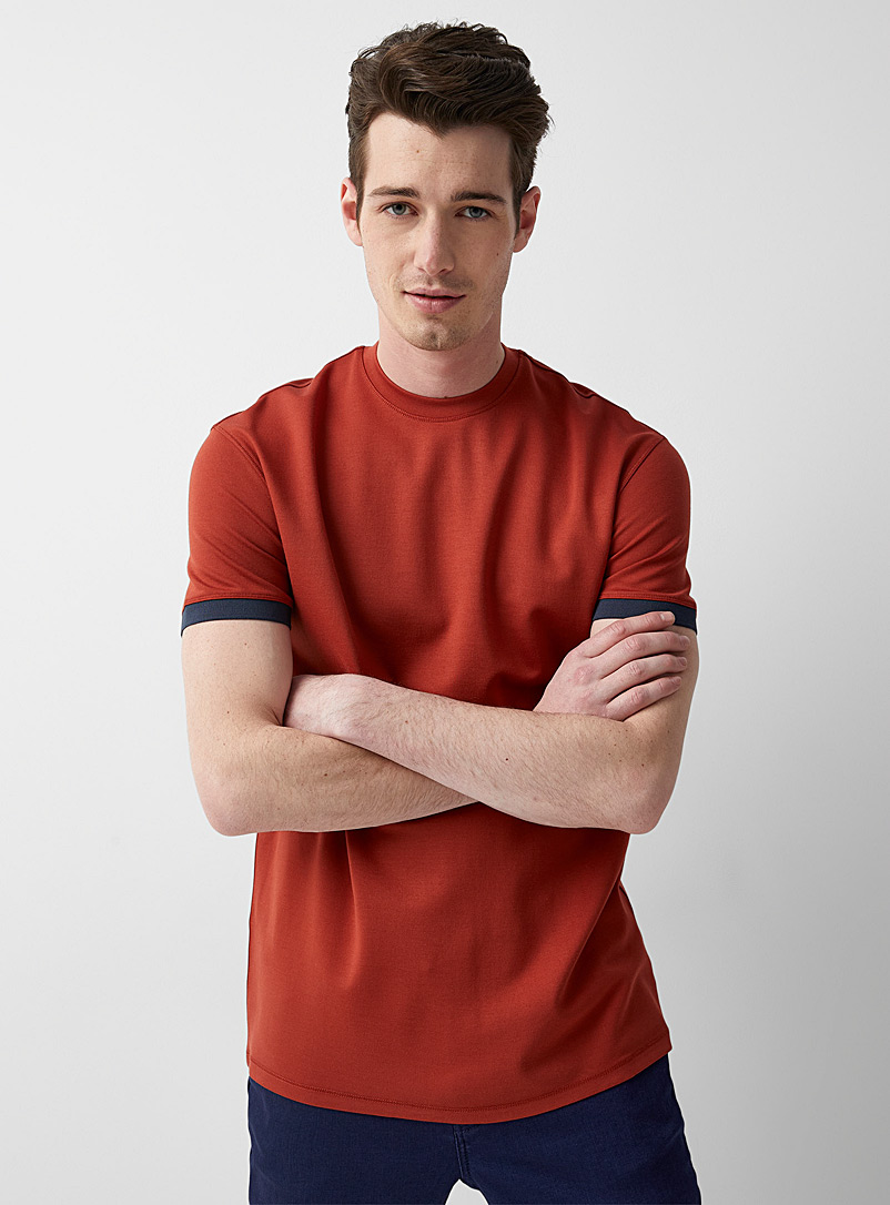 Le 31: Le t-shirt manches bordures côtelées Orange foncé pour homme