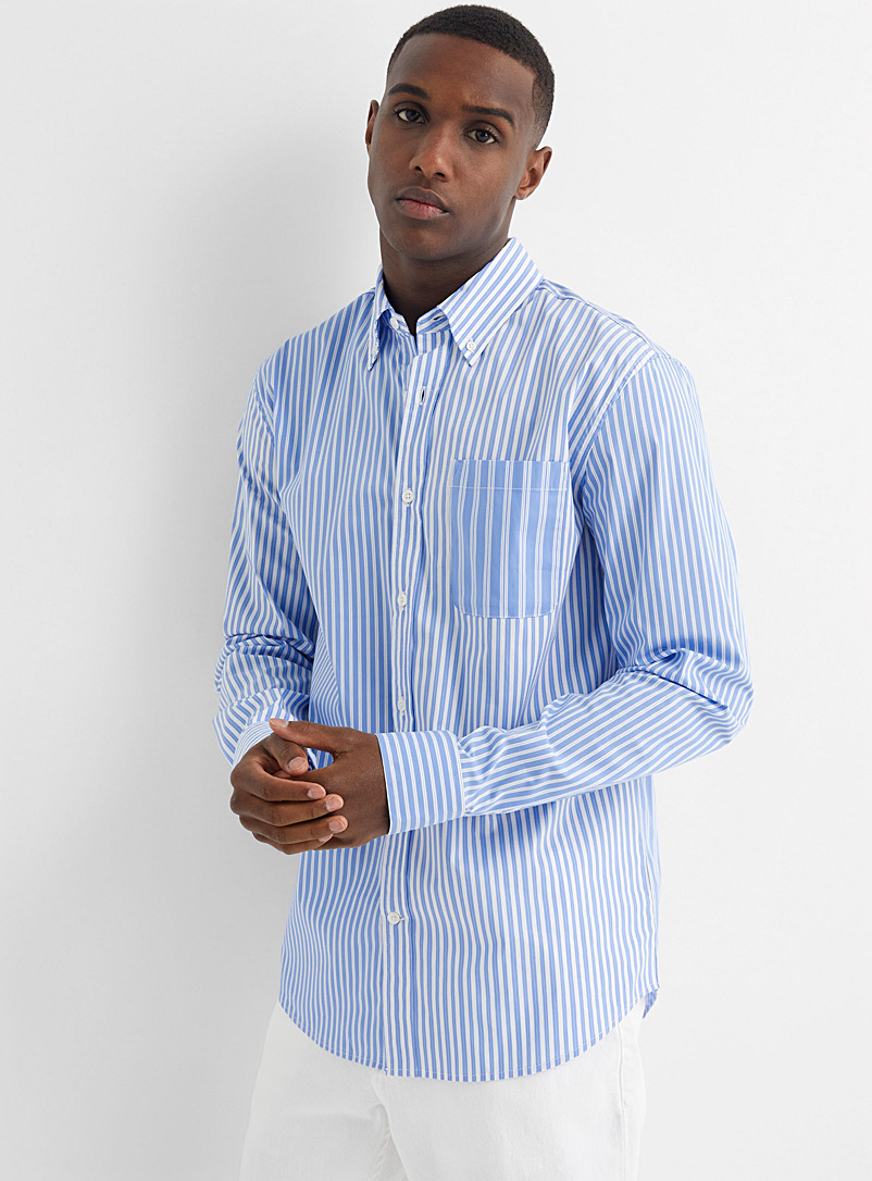 Le 31 Patterned Blue Mixed stripes shirt Modern fit for men
