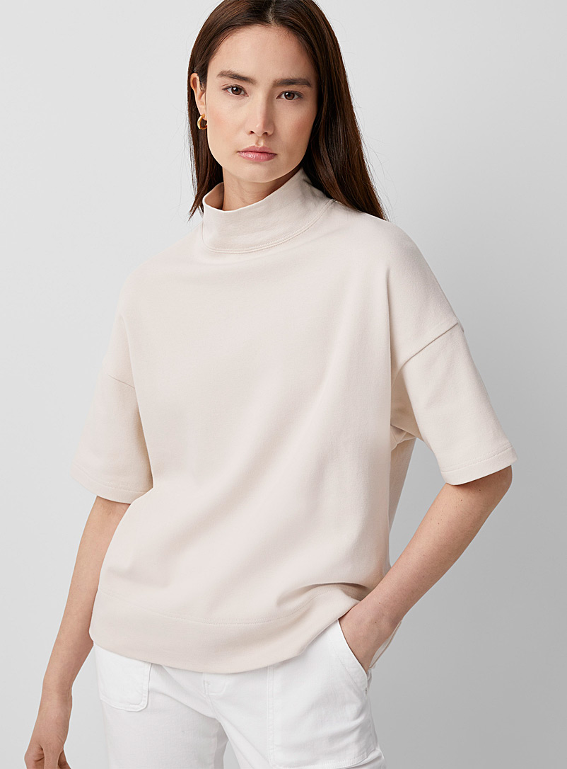 Contemporaine Cream Beige Boxy mock-neck sweatshirt for women