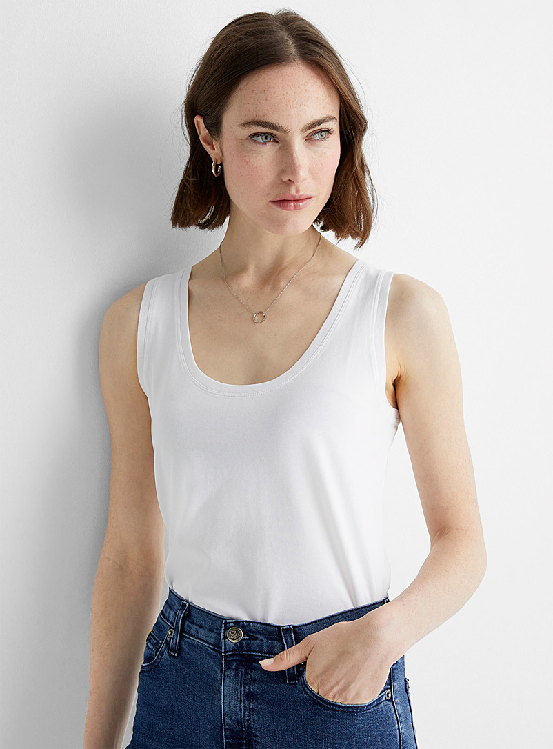 Contemporaine White SUPIMA® cotton ribbed-neck tank top for women