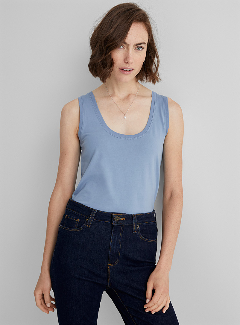 Contemporaine Dark Blue Ribbed-neck SUPIMA® cotton tank top for women