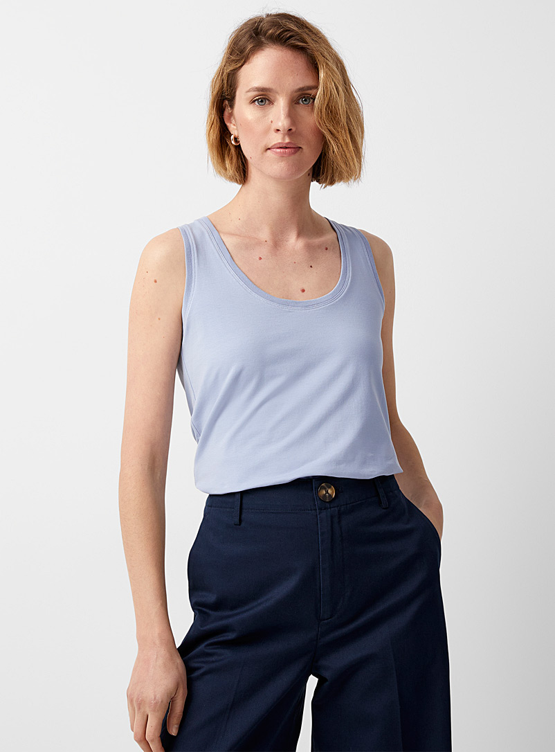 Contemporaine Sapphire Blue Ribbed-neck SUPIMA® cotton tank top for women