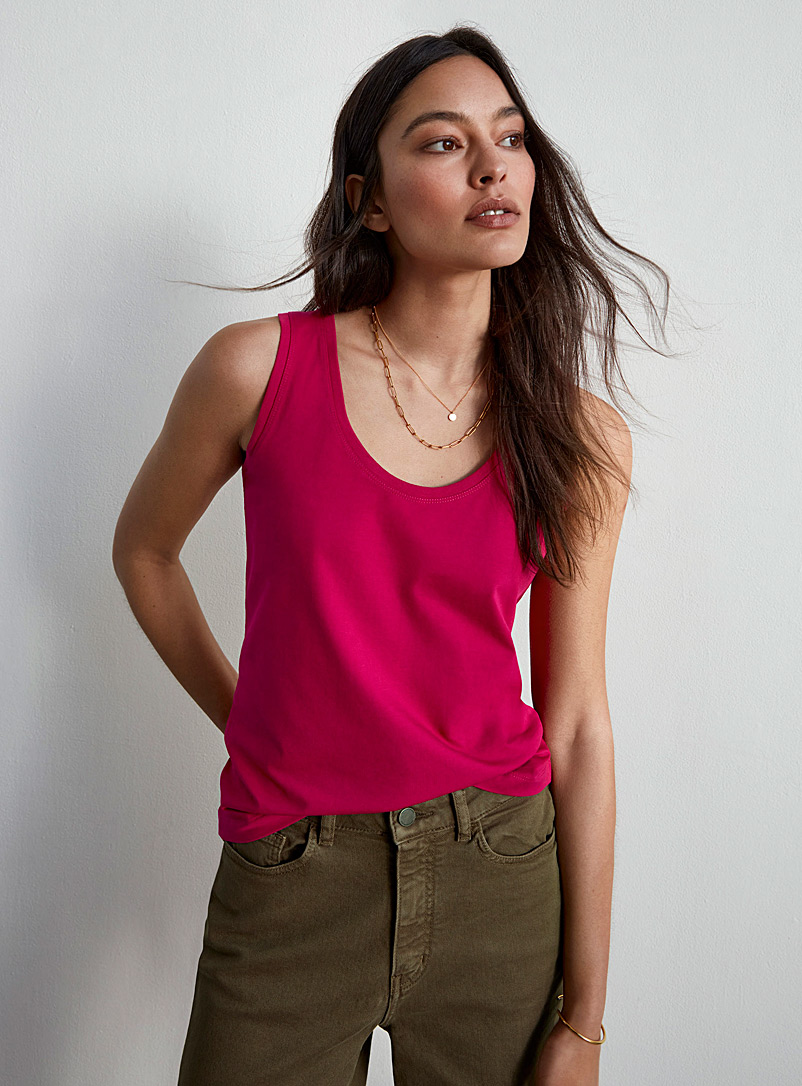 Contemporaine Pink Ribbed-neck SUPIMA® cotton tank top for women