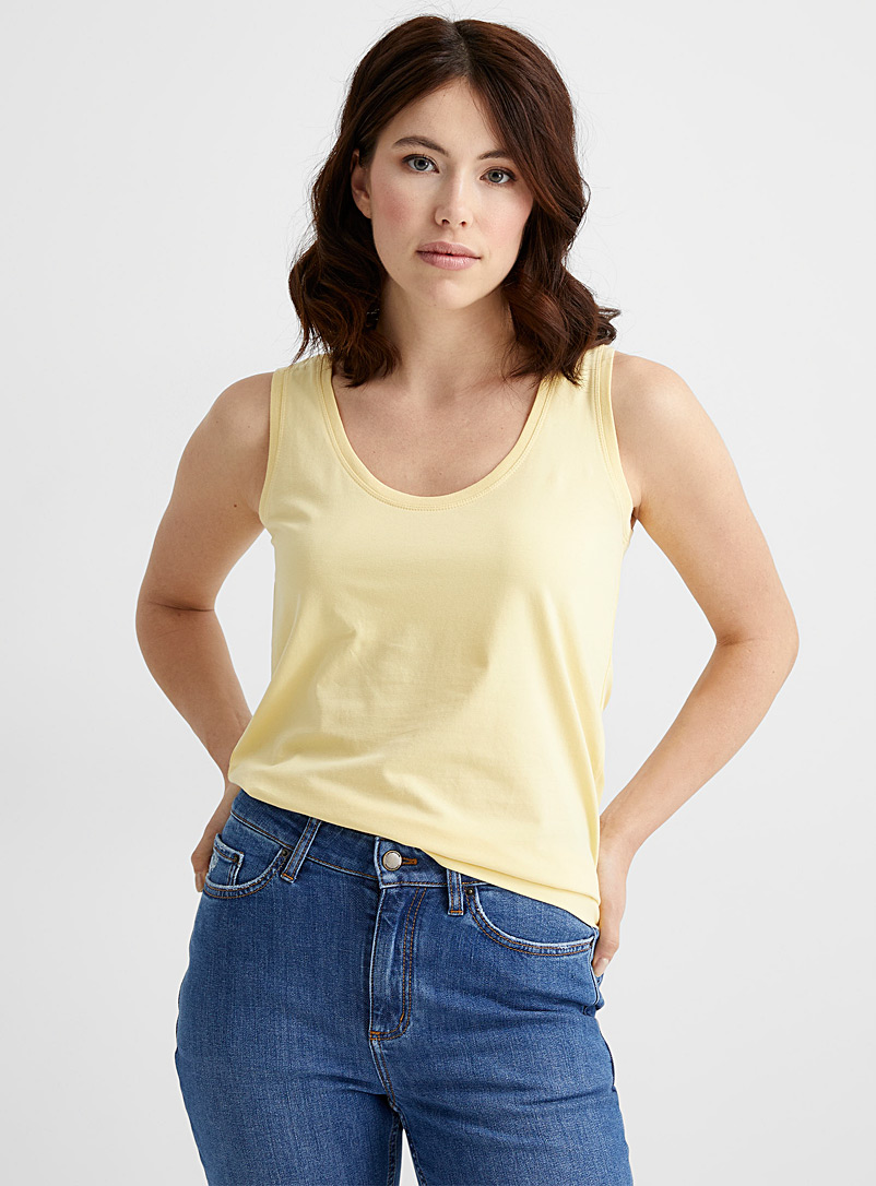 Contemporaine Light Yellow Ribbed-neck SUPIMA® cotton tank top for women