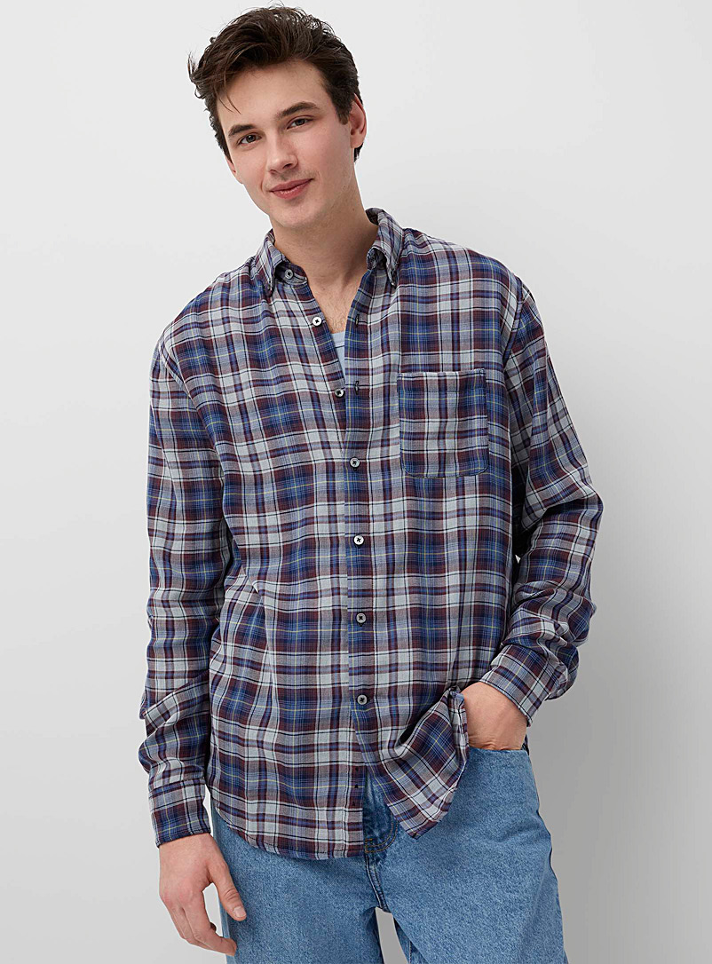 Le 31 Blue Double-faced check shirt Modern fit for men