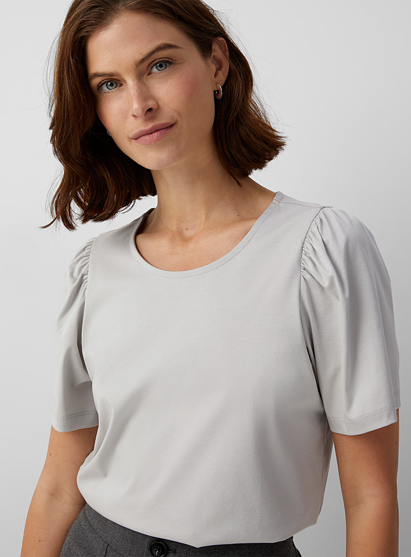 Contemporaine Grey Ruffled shoulders T-shirt for women