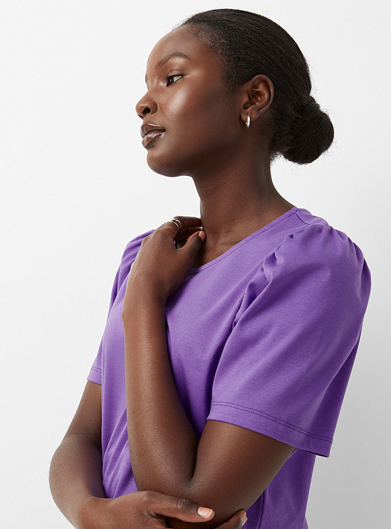 Contemporaine Purple Ruffled shoulders T-shirt for women