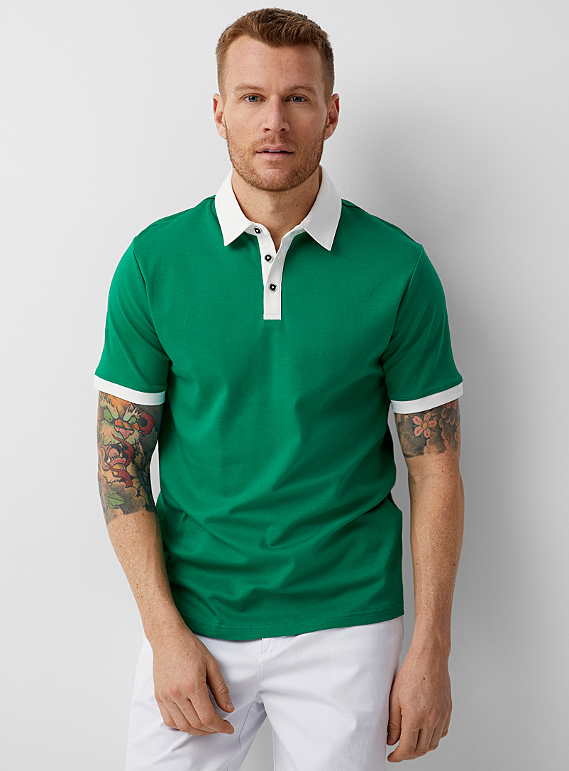 Le 31 Green Accent-collar liquid cotton polo for men