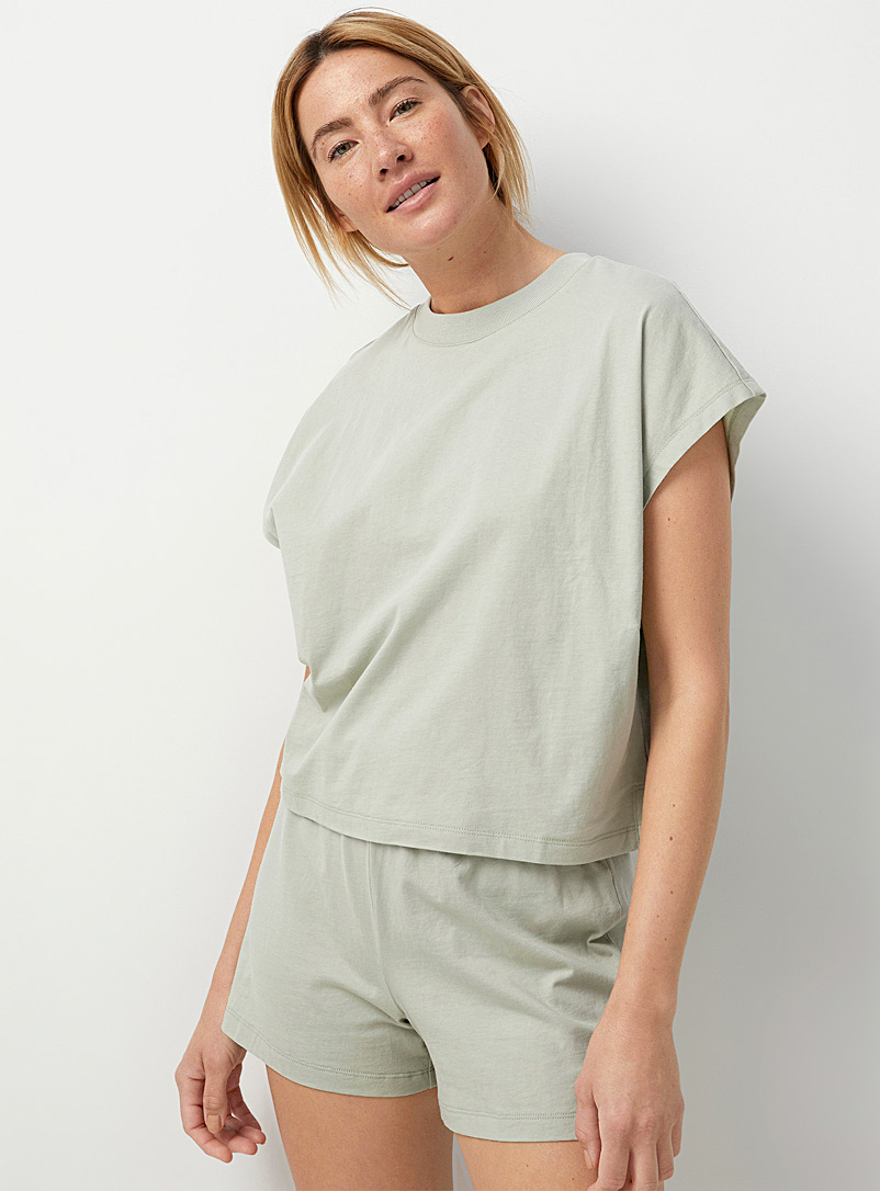 Miiyu: Le t-shirt à mancherons coton bio Vert foncé-mousse-olive pour femme