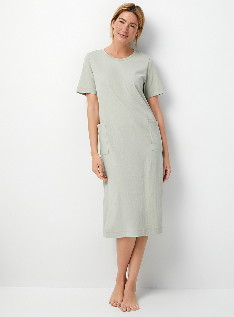 Miiyu: La robe de nuit minimaliste coton bio Vert foncé-mousse-olive pour femme