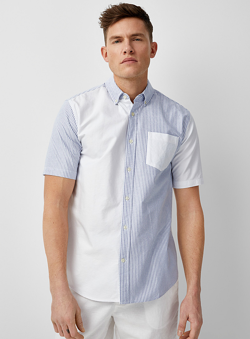 Le 31: La chemise oxford blocs rayés Coupe moderne Blanc à motifs pour homme