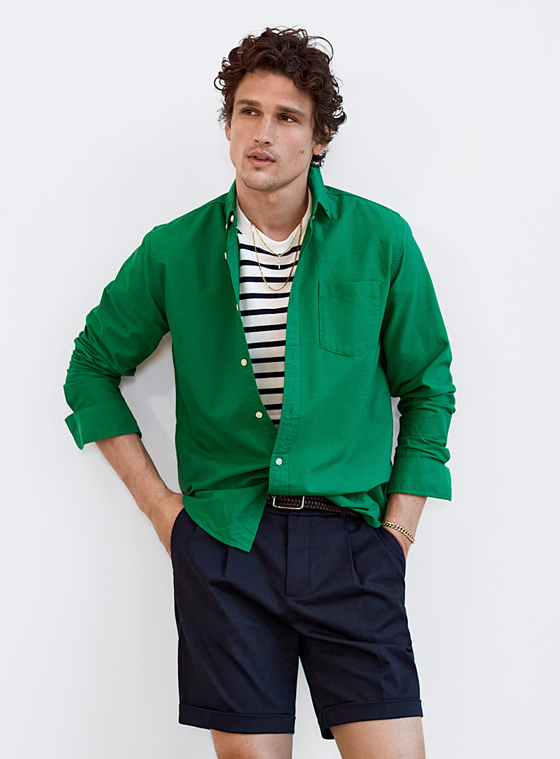 Le 31 Green Colourful oxford shirt Modern fit for men