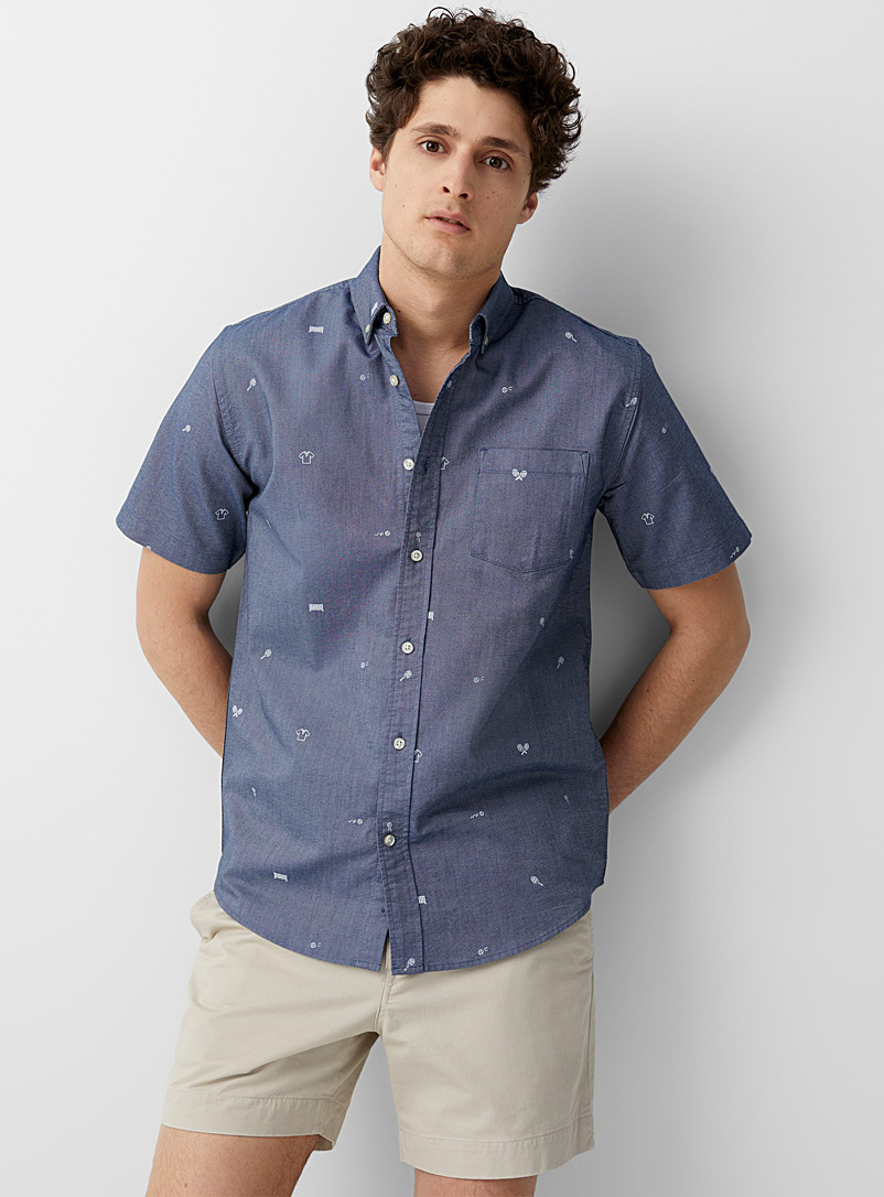 Le 31 Dark Blue Mini pattern oxford shirt Modern fit for men