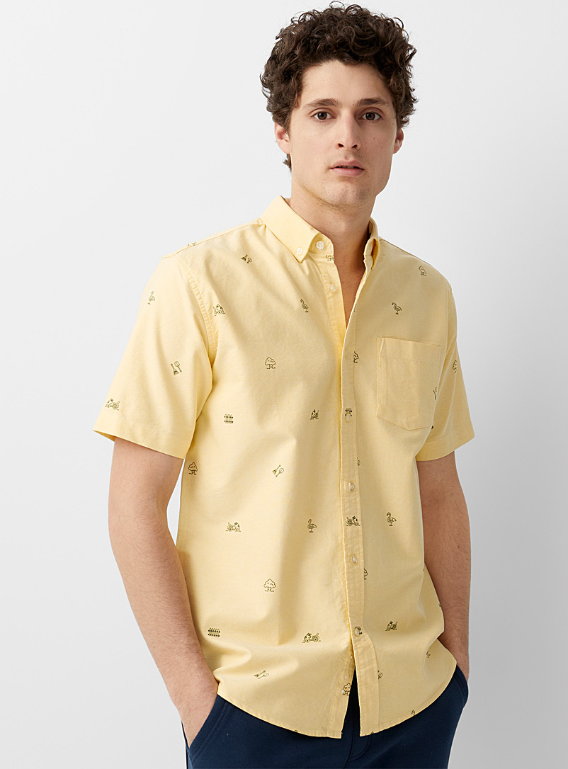 Le 31 Bright Yellow Mini pattern oxford shirt Modern fit for men