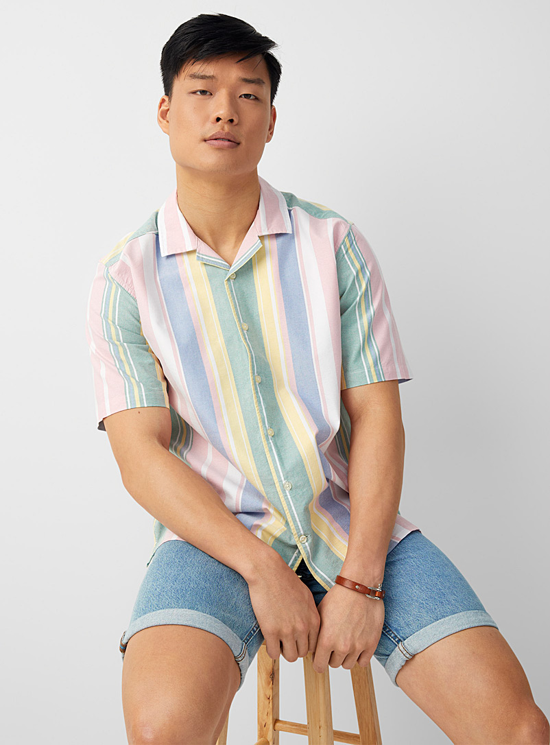 Le 31 Assorted Pastel stripe oxford shirt Comfort fit for men