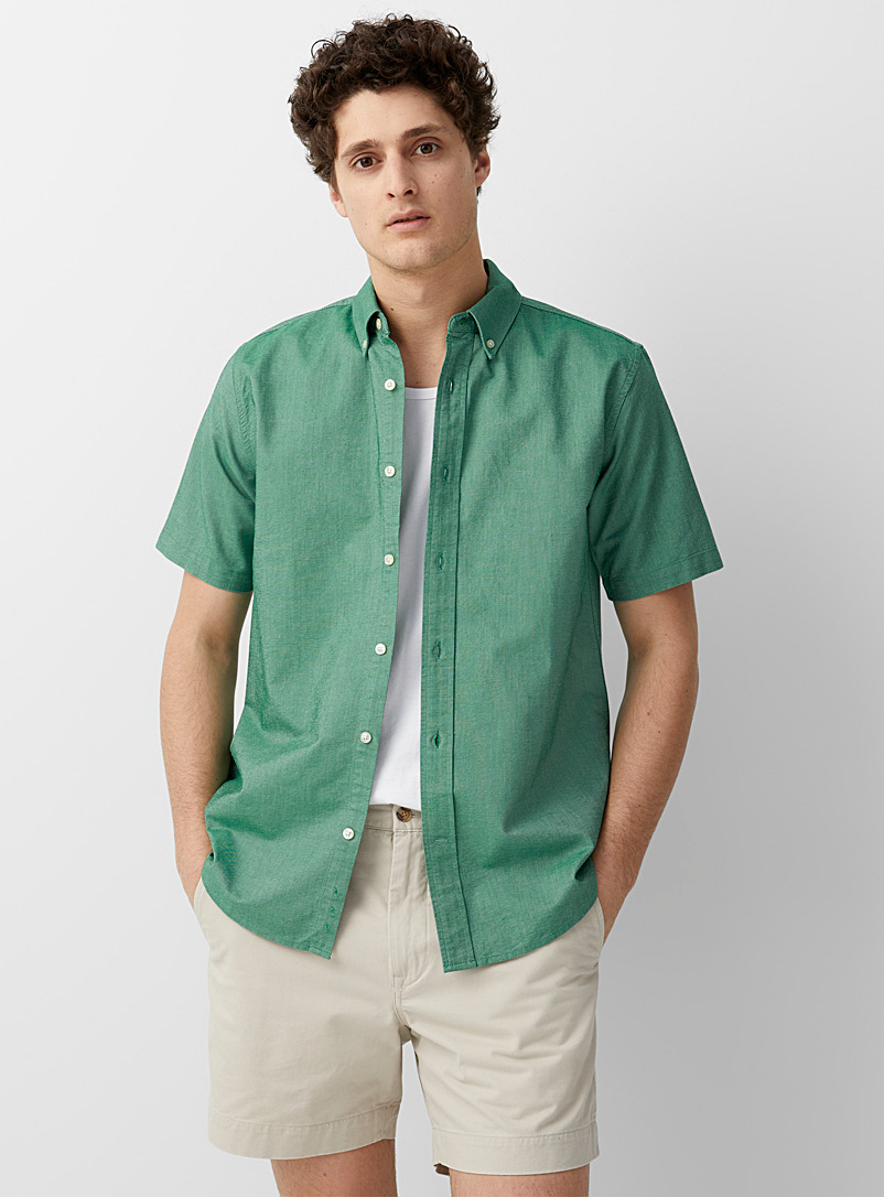 Le 31 Green Short-sleeve Oxford shirt Modern fit for men