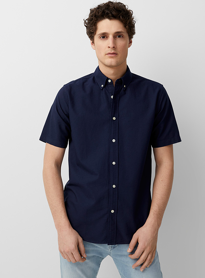 Le 31 Marine Blue Short-sleeve Oxford shirt Modern fit for men
