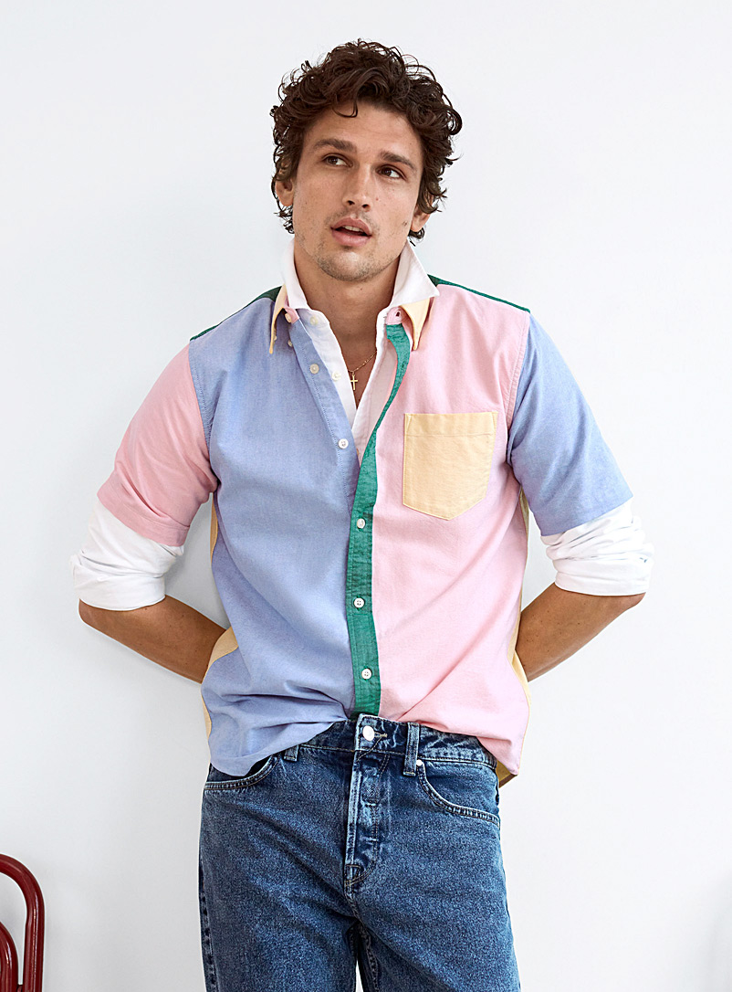 Le 31 Assorted Pastel block oxford shirt Modern fit for men