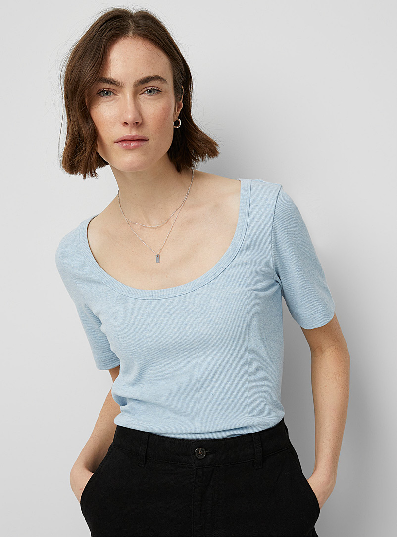 Contemporaine Baby Blue Ribbed SUPIMA® cotton T-shirt for women