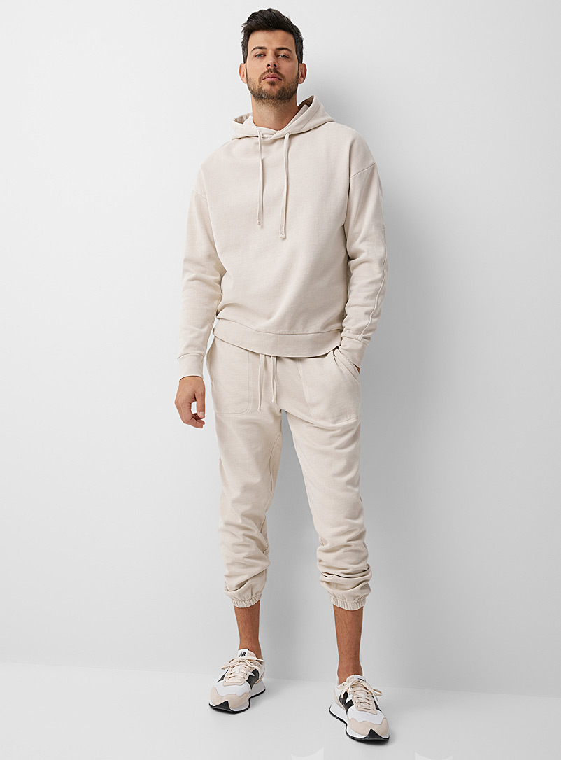 Le 31 Cream Beige Garment-dyed fleece jogger for men