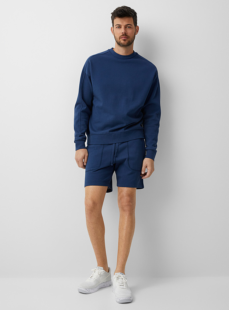 Le 31 Marine Blue Piece-dyed fleece short for men